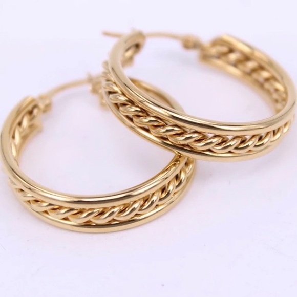 NEW 18K YELLOW GOLD HOOP EARRINGS - Picture 5 of 6
